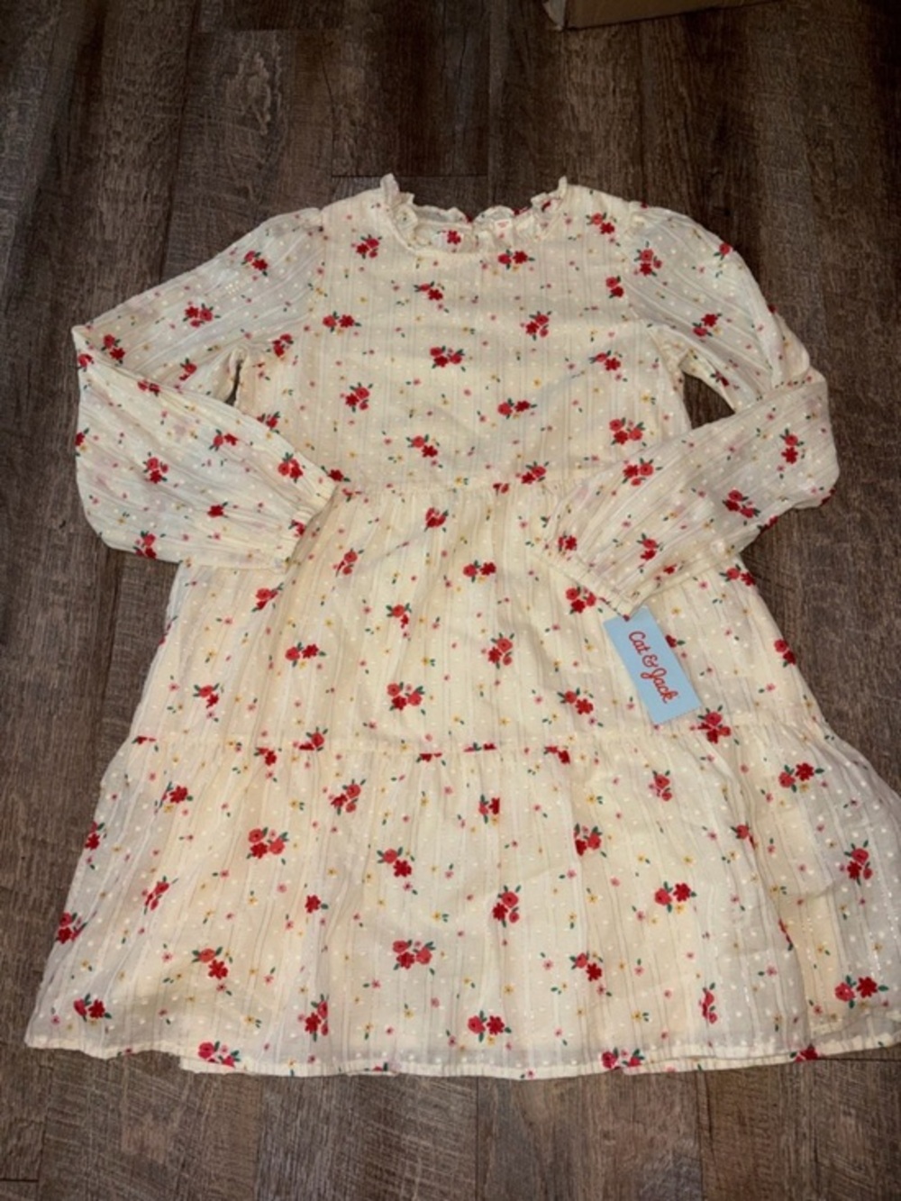 Cat & Jack Cream Dress with Red Floral Print